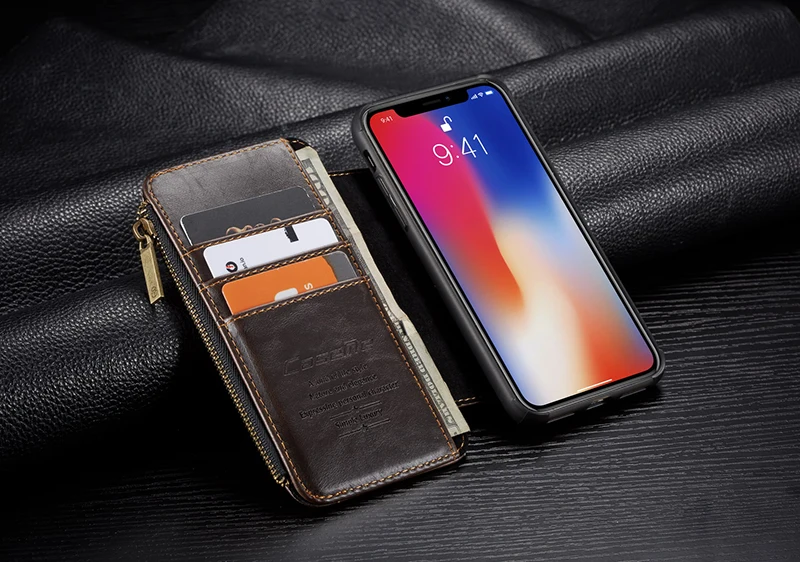 Винтажный кожаный чехол на молнии для iPhone X, 10, XR, XS, Max, 7, 8, съемный кошелек, чехол для телефона, для iPhone 6, 6s, 7, 8 Plus, флип-чехол, Capa