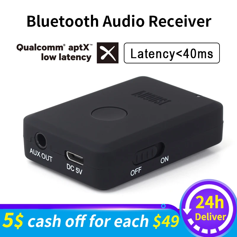 

MR230 Wireless Bluetooth Audio Receiver aptX Low Latency 3.5mm Jack Bluetooth Audio Receiver aux Adapter for Car,Speakers