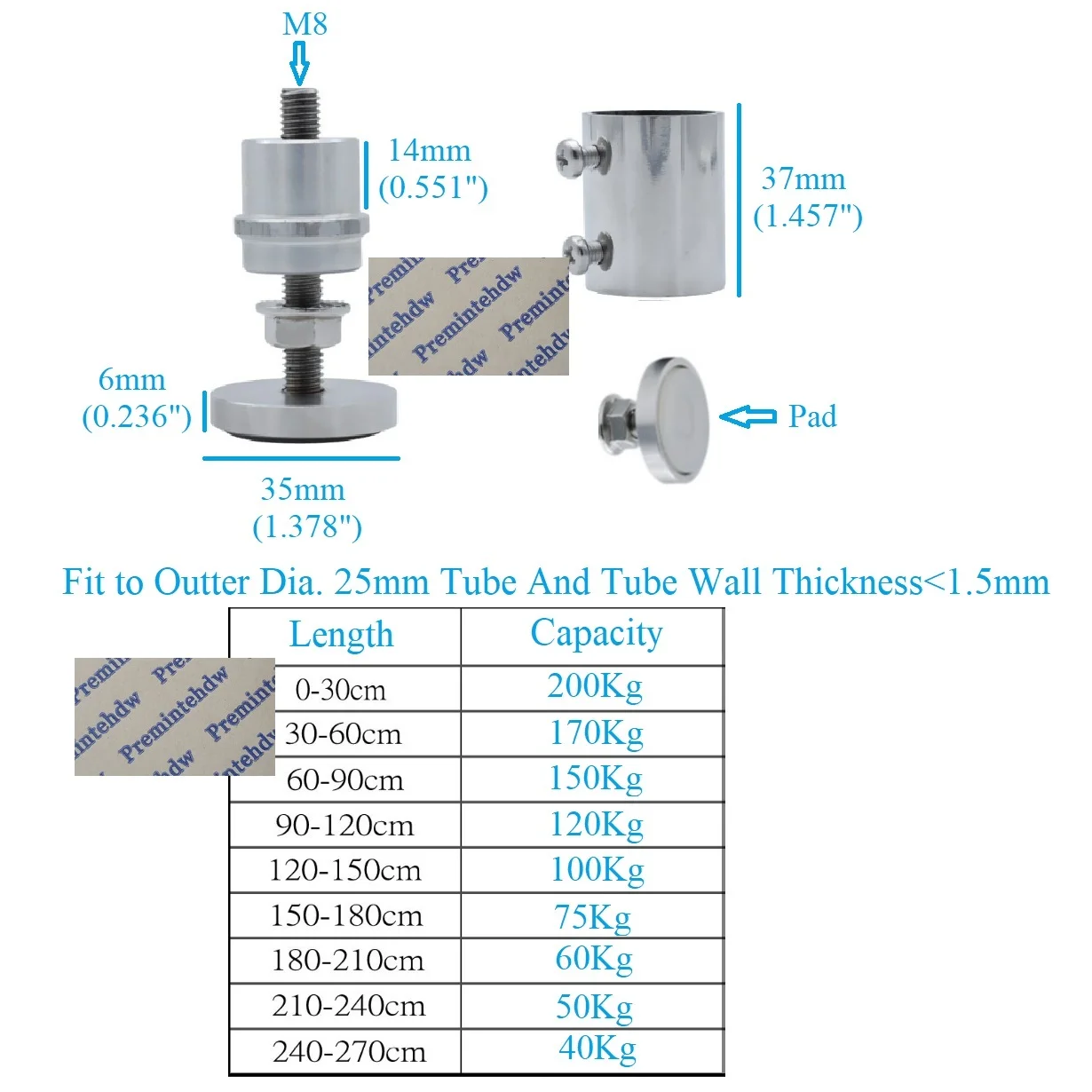 2Pcs Wall To Wall Tightening Compress Insert Pad For 25mm Hanging Tube Pipe Rod End Nail Free