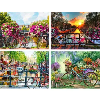 

Cartoon Creek Daimond Painting Bike Landscape Full Drill 5d Diy Diamond Embroidery Flower Rhinestone Home Decor kid's Gift A52