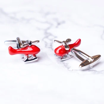 

Retail Helicopter Cufflinks Novelty Red Color Enamel Airplane Cuff Button Men's Jewelry For Wedding Business Christmas Gift