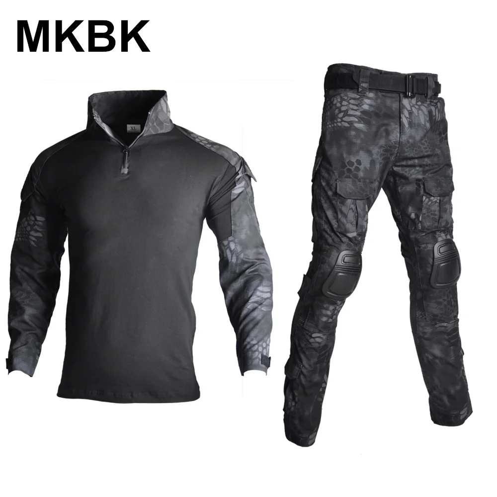 Военная Боевая форма, камуфляжная одежда, костюм для мужчин, армейская одежда США, военная боевая рубашка, брюки-карго с наколенниками - Цвет: krypteck black