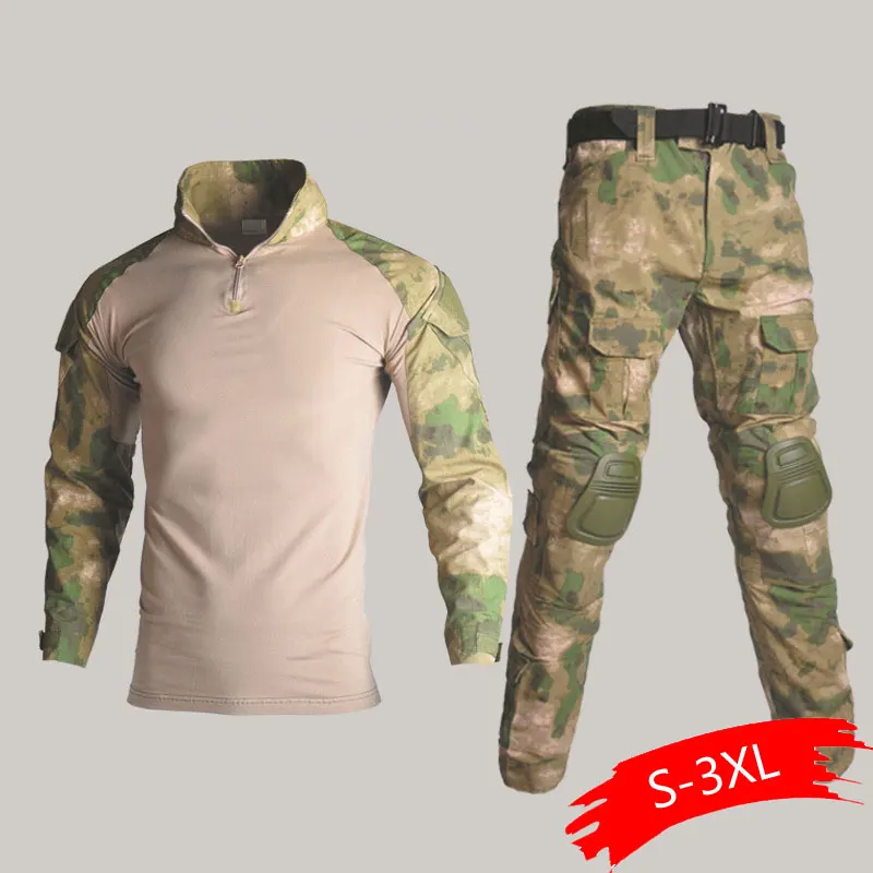 

BDU Tactical Camouflage Military Uniform Clothes Suit Men US Army Clothes Airsoft Military Combat Shirt + Cargo Pants Knee Pads