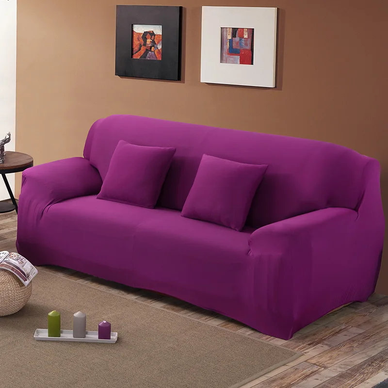 solid color Sofa Cover Set Couch Cover Elastic Corner Sofa Covers for Living Room Stretch L Shaped Chaise Longue Slipcover - Цвет: candy purple