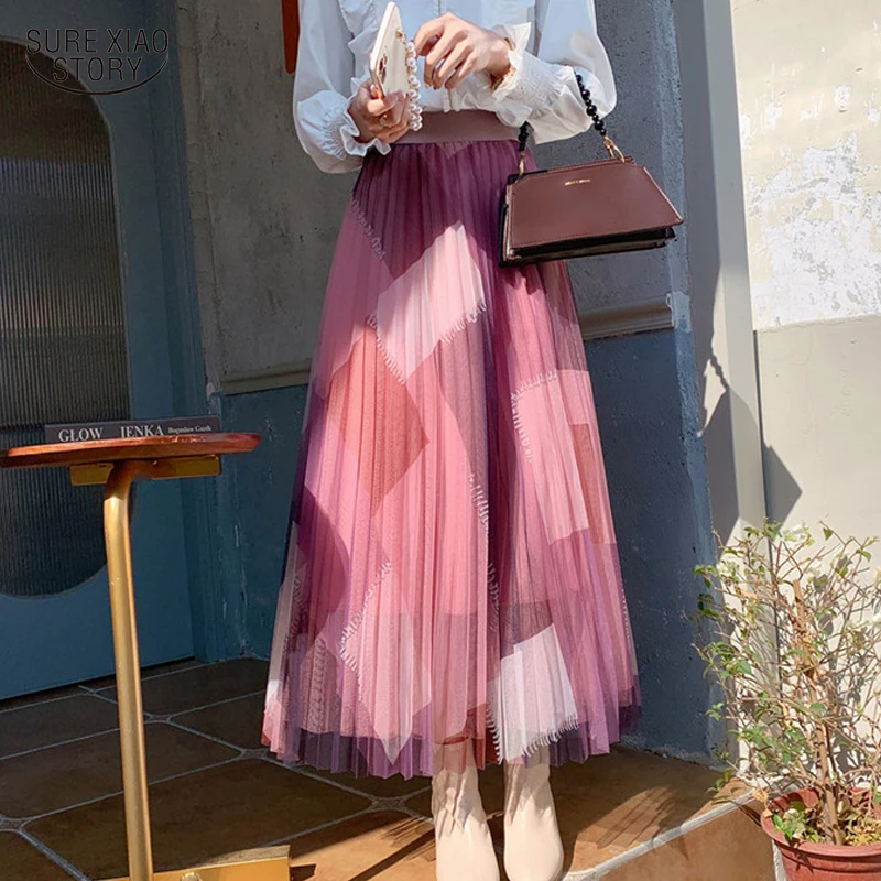 

Spring Slim Fit A-line Fairy Skirt Casual Multicolor Splice Mesh Stitching Pleated Skirt Elegant Chic Patchwork Cake Skirt 18384