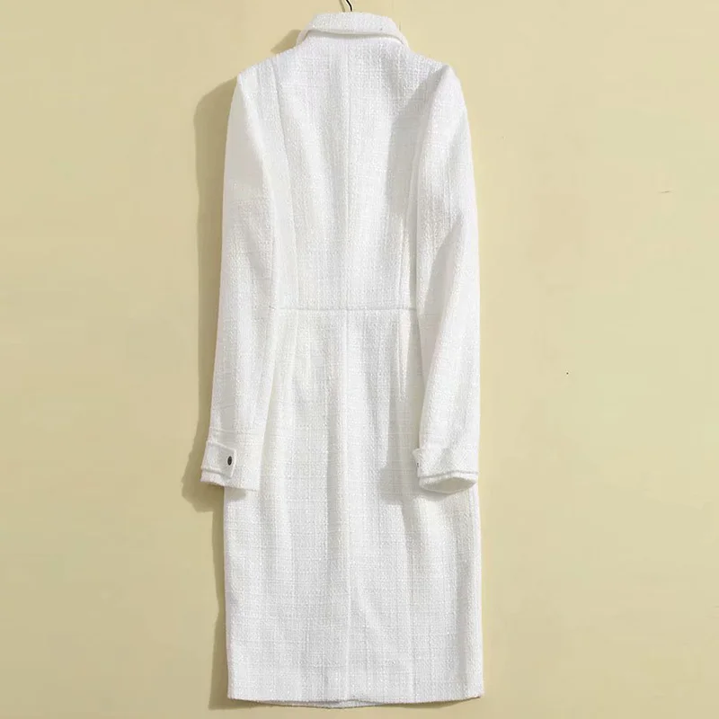 Letizia Подиум Дизайнер Высокое качество осень новая женская мода рабочие вечерние сексуальные повседневные винтажные элегантные шикарные твидовые белые платья