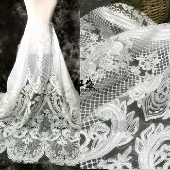 

Heavy Embroidered Sequins Tulle Mesh Lace Fabric Ivory 1 Yard Long 130cm Width(Heigth) 2020 NEW