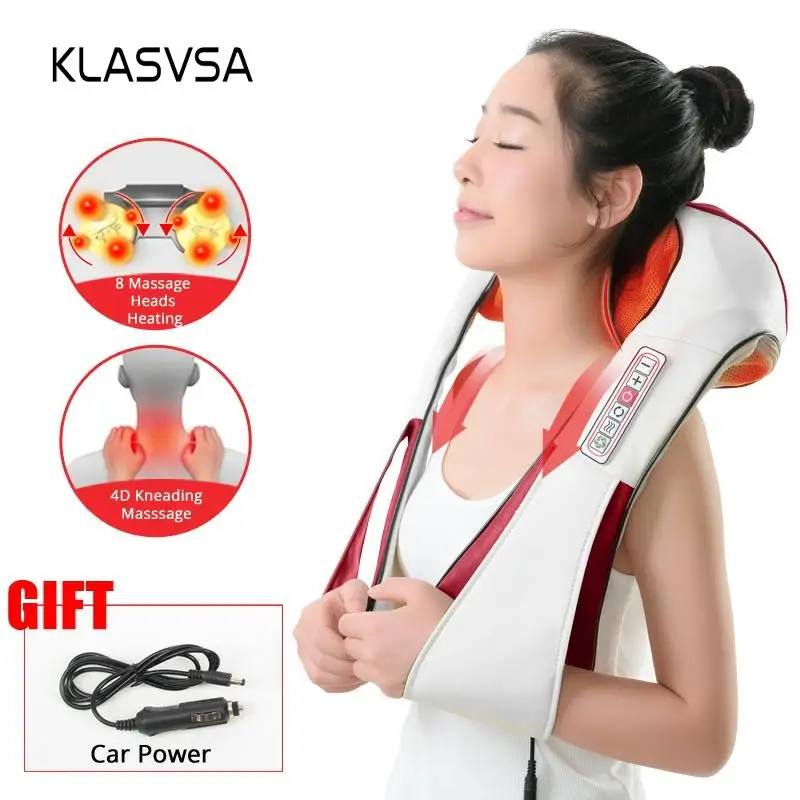  (with Gift Box) KLASVSA Electric Heating Neck Massager Car Home Infrared KneadingTherapy Ache Shoul