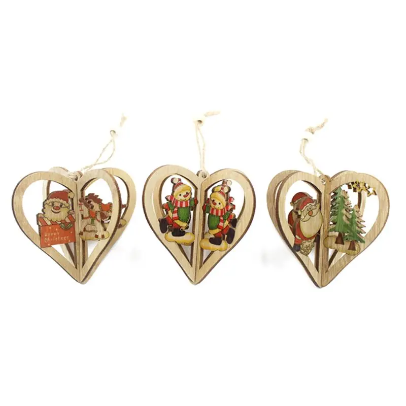 

3pcs Creative Christmas Ornaments Wooden Xmas Tree Hanging Tags Pendant Embellishments Crafts Decor for Christmas Tree Holiday D
