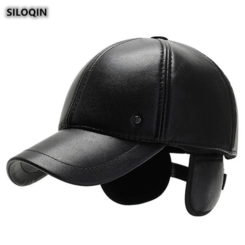 SILOQIN Dad's шапка, сезон осень-зима, модные Бейсбольные Кепки из искусственной кожи для мужчин, регулируемые размеры, меховые ухогрейки, теплые зимние шапки