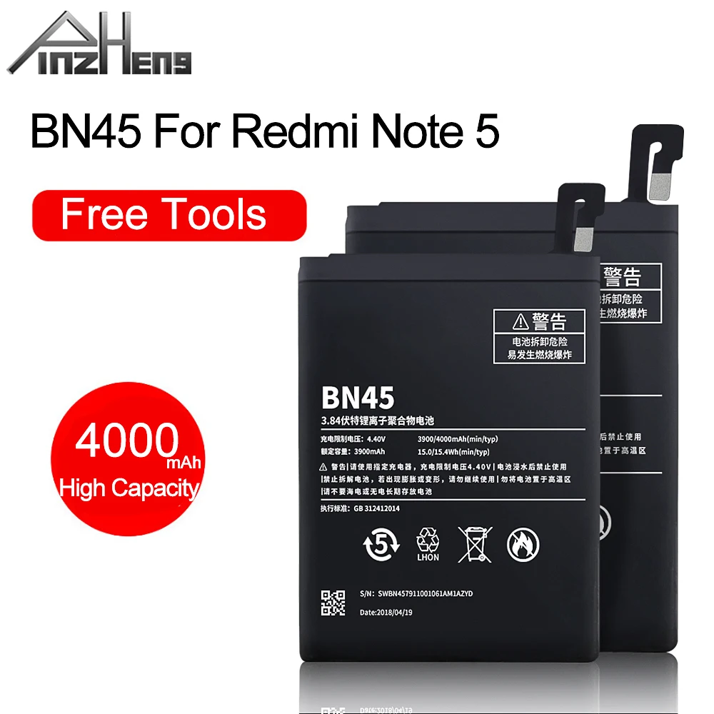 

PINZHENG BN45 Phone Battery For Xiaomi Redmi Note 5 Batteries Real Capacity 4000mAh Replacement Bateria With Free tools
