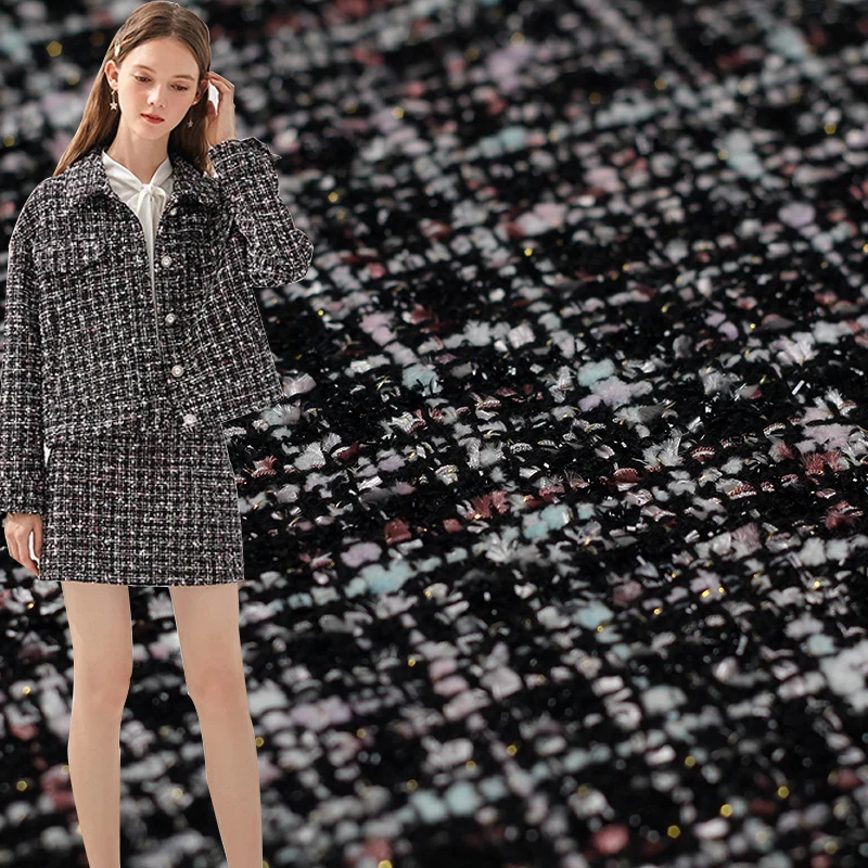 Красная Малина Франция черный плед Fil-Lumiere твидовые ткани материалы для одежды осенняя куртка швейная ткань портной