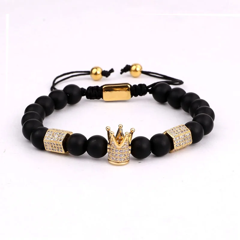 Drop Shipping Natural Stone Beads CZ Crown Tube Handcraft Beads Macrame Friendship Bracelet Men - Image 5