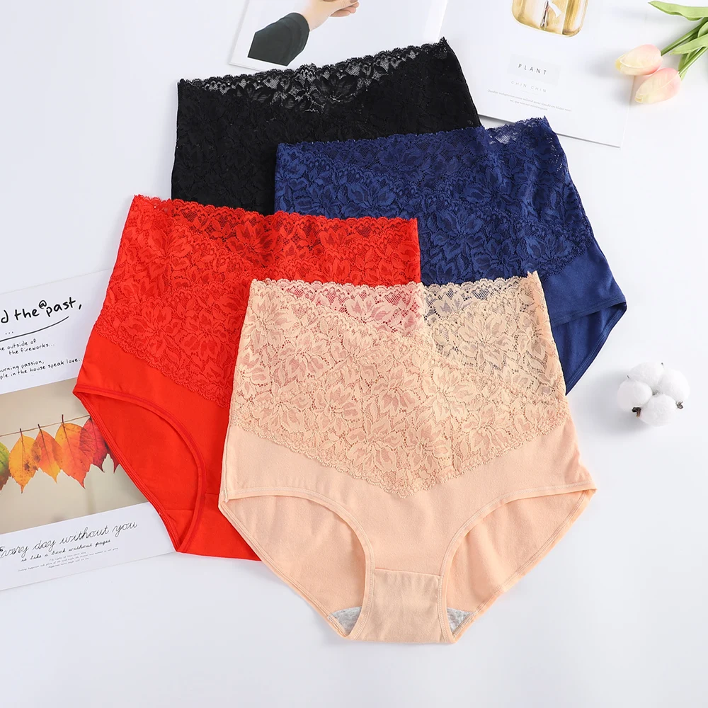 6pcs V-neck High Waist Underwear Women Cotton Lace Panties Hot Temptation Girls Belly Briefs