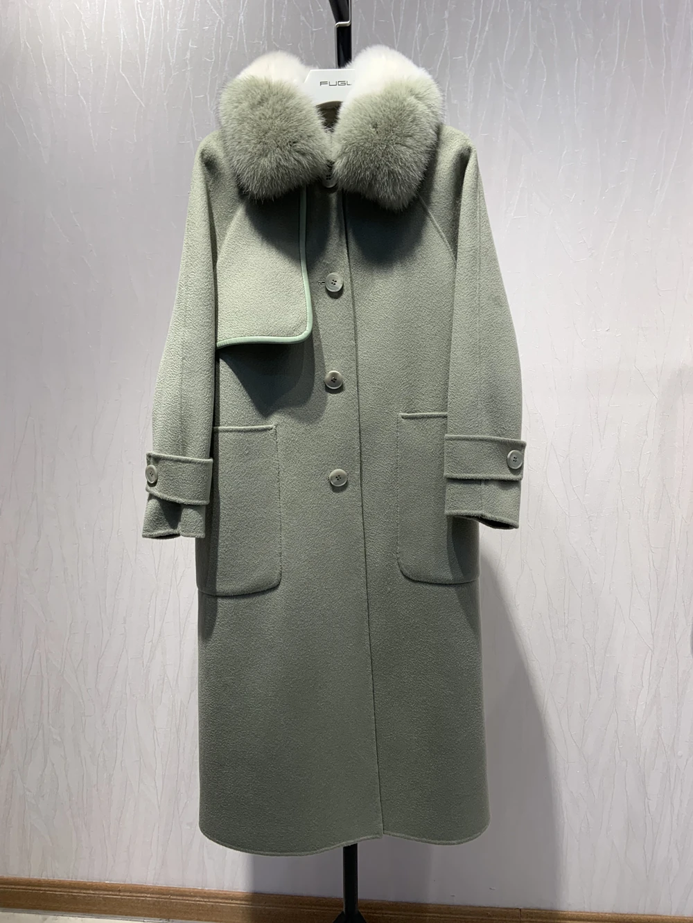 green OFTBUY, зимняя женская куртка, повседневное пальто из натурального меха, толстое теплое пальто с воротником из натурального Лисьего меха, шерсть, тканая верхняя одежда, уличная одежда, Корея - Цвет: green