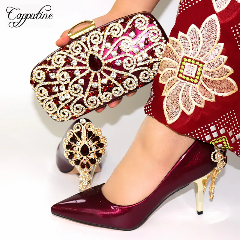 Capputine/высококачественный итальянский комплект из обуви и сумки для последней коллекции; элегантные вечерние туфли винного цвета с сумочкой в комплекте