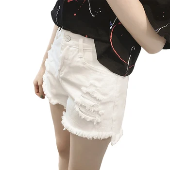 

Sexy Hot Pants Women High Waist Ripped Hole Jean Shorts Korean Version Slim White Denim Shorts Female Summer Short Jeans