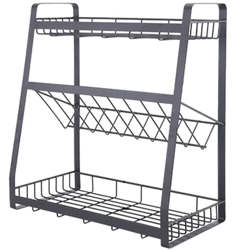 

3 Layers Kitchen Spice Rack 304 Stainless Steel Countertop Spice Jars Bottle Shelf Kitchen Organizer Shelf Storage Holder Black
