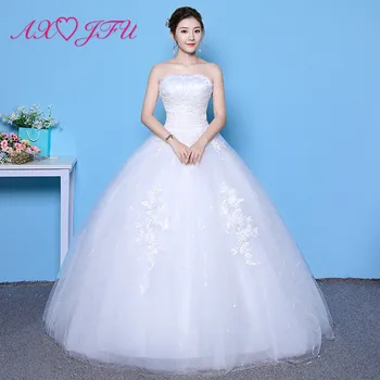 

AXJFU Lace princess flower white wedding dress party bride strapless sleeveless vintage dubai ball gown white wedding dress