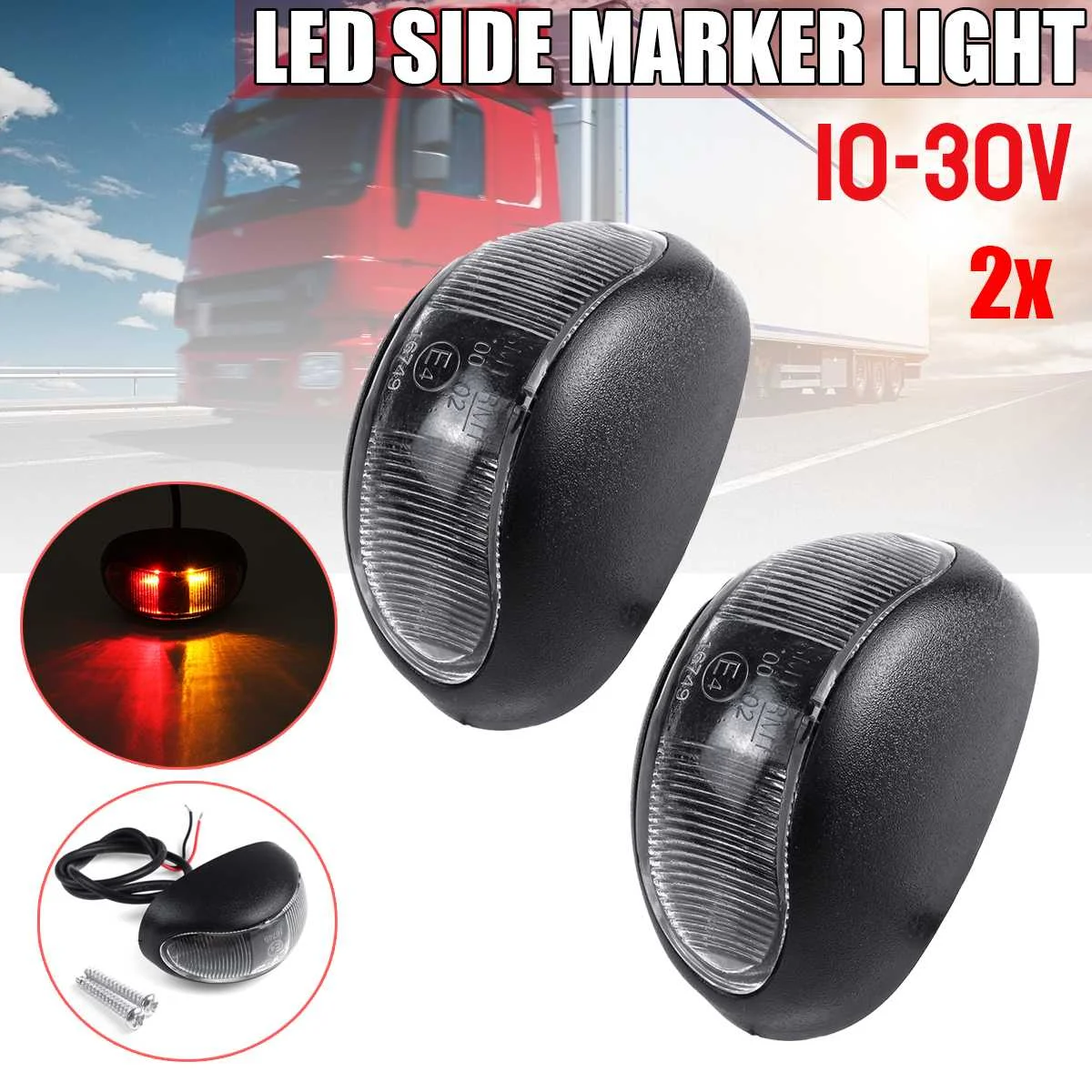 

2pcs 10-30V LED Car Truck Side Marker Light Turn Signal Indicator Light Clearance Lamp Taillight for Trailer Lorry Bus Pick Up