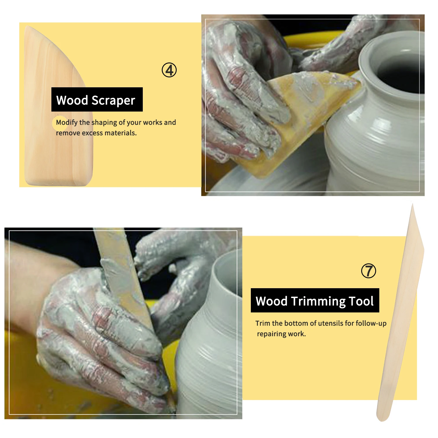 8pcs Pottery Clay Tool Set Pottery Ceramics Molding Tools Practical Wood& Metal Sponge Tool Set Wood Spong
