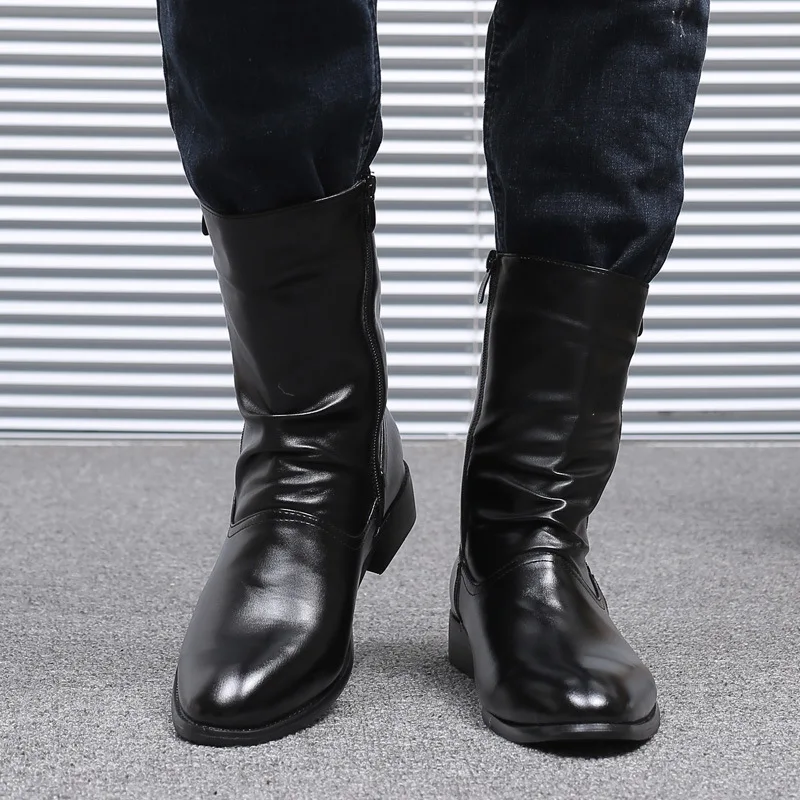 men's mid calf black leather boots