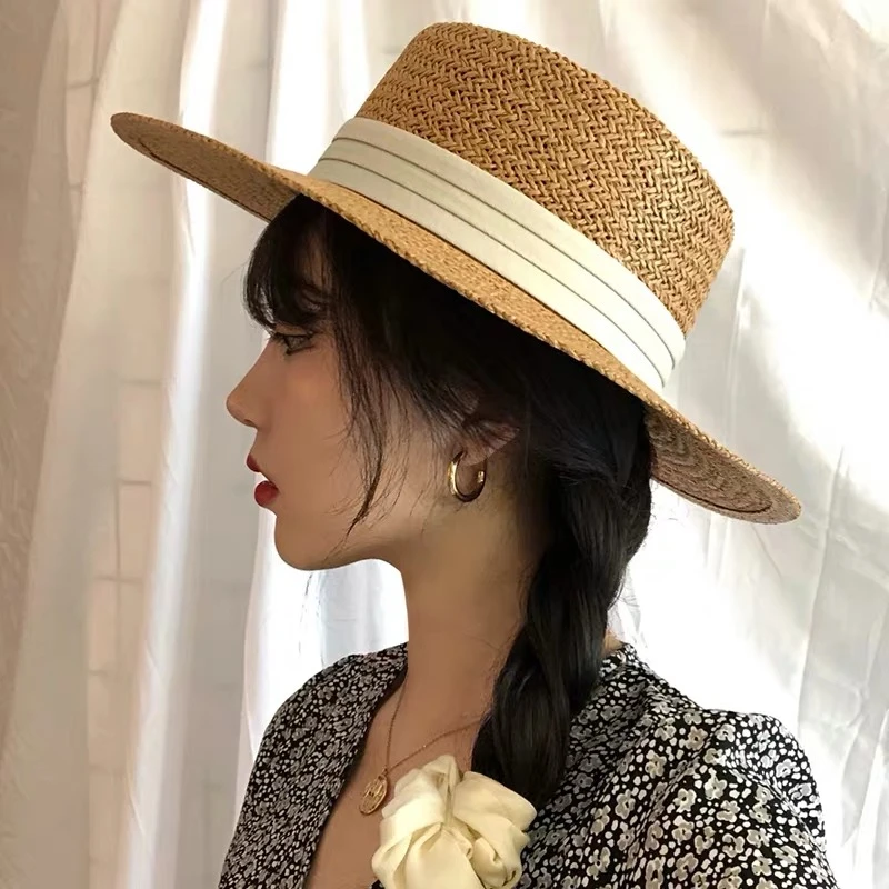 Womens flat top straw hat Clearance