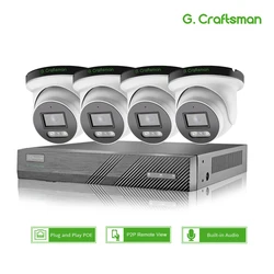 Gcraftsman 4ch 4k poe kit sistema 5mp cctv segurança sony h.265 8ch nvr indoor à prova dnvr água de áudio ip câmera de vigilância vídeo