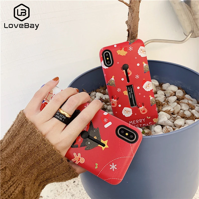 

Lovebay Merry Christmas Tree Santa Claus Phone Case For iPhone X XR XS Max 6 6S 7 8 Plus Ring Bracket Soft IMD Back Cover Gift