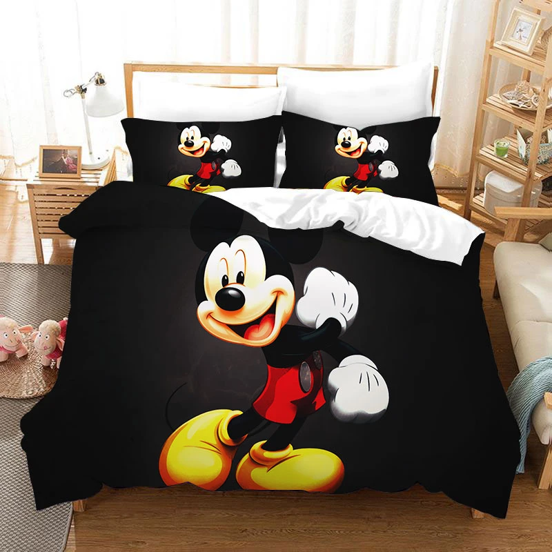 Disney juego cama de mickey mouse para niños, funda nórdica de tamaño individual, queen, textiles el hogar, regalos de cumpleaños, color negro, 3 uds.|Juegos ropa de cama| -