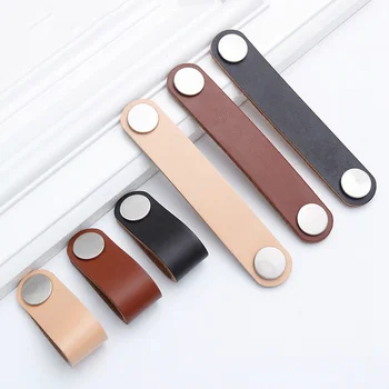 Simple Modern Leather Handle and Knobs Door Knobs Pull Cabinet Drawer Kitchen Suitcase Handles with Screws Furniture Hardware