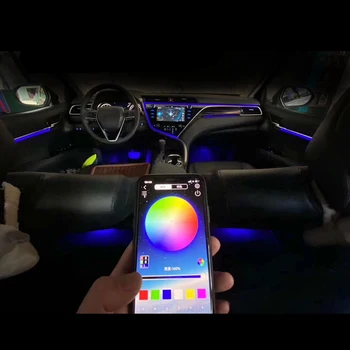 شراءسيارة المحيطة المزاج ضوء الداخلية إضاءة عالية القوة RGB APP السيارات باب مزخرف لوحة القدم صندوق تخزين الغلاف الجوي مصباح جديد