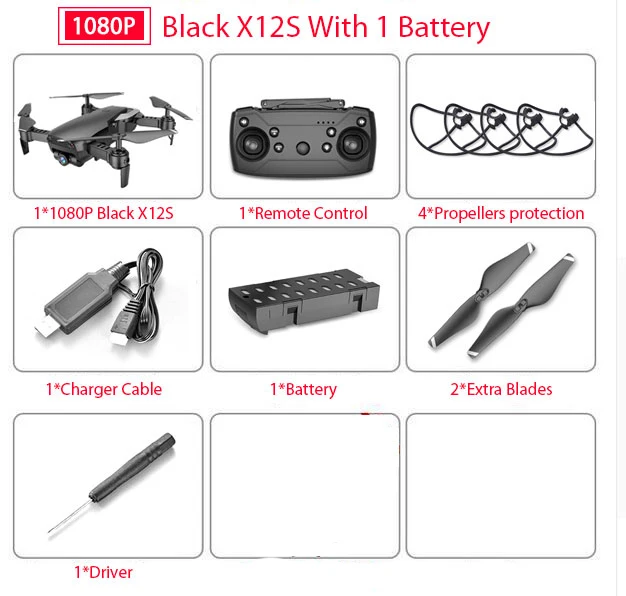 1080P 1B box X12S WiFi FPV RC Дрон с 0.3MP/1080 P/4 K HD Двойная камера оптический поток RC Квадрокоптер для игрушек Детский Дрон vs SG106 Visuo xs816 - Цвет: 1080P 1B box