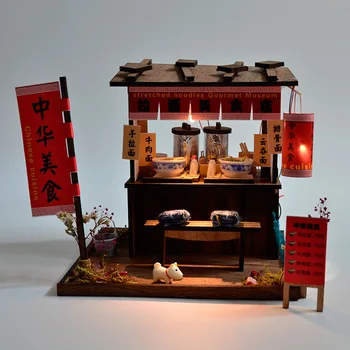 Creative Chinese Style Japanese Style House wooden hand-assembled Street View theater DIY ornaments food and play model toys 1