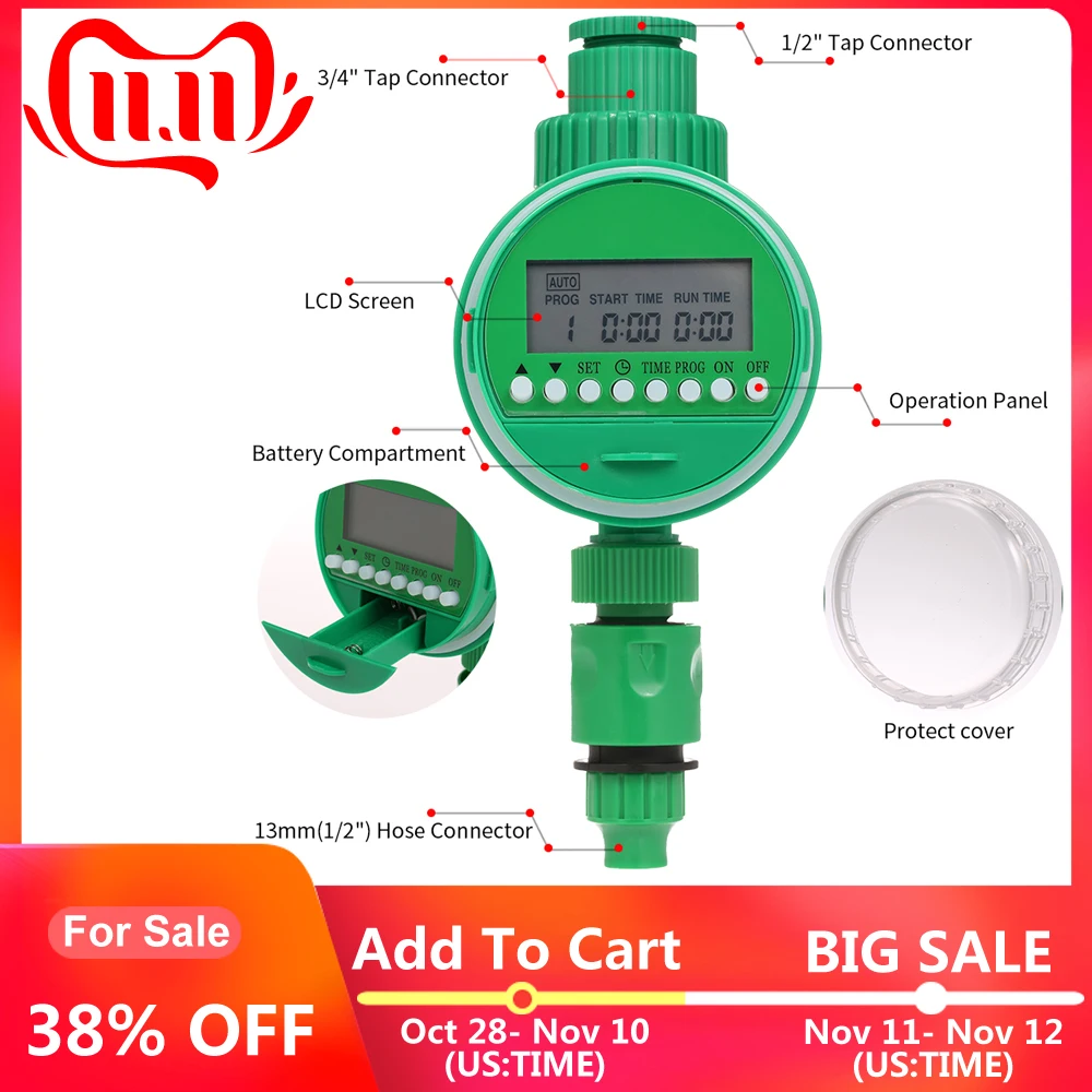 

Outlet Programmable Hose Faucet Timer 3/4" 1/2" Tap Wirless Water Gateway Garden Irrigation Watering Timer Battery Operated