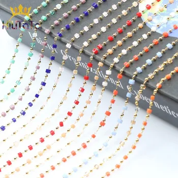 

1 Meter Natural Square Crystal Stone Beaded Chain Gold Wire Wrapped Rosary Chains For DIY Bracelet Charms Anklet Jewelry Making