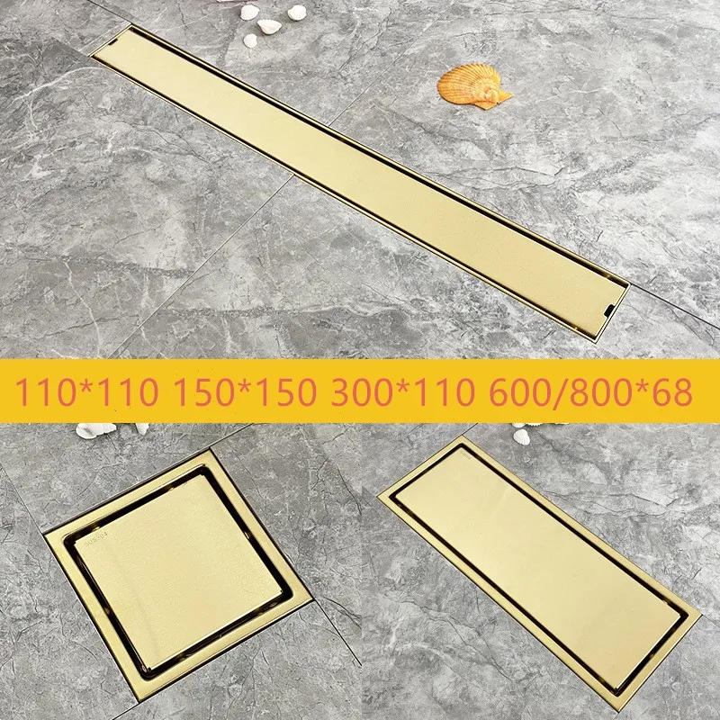 

Gold floor drain high quality golden stainless steel shower drainer Bathroom drainage-110*110 150*150 300*110 600*68 800*68mm