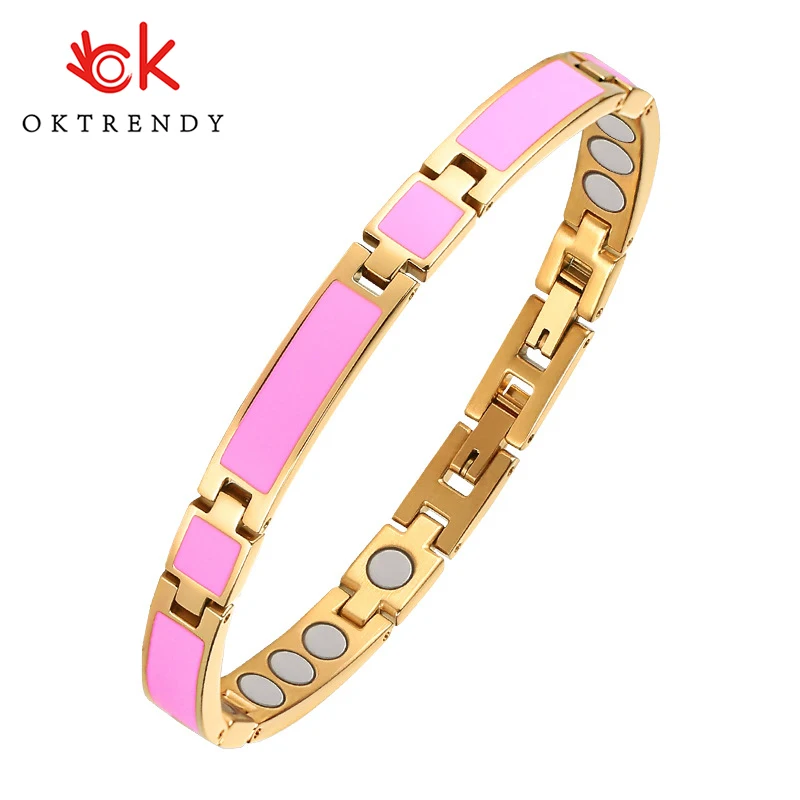 Oktrendy магнитный браслет для женщин розовый из нержавеющей стали лечения