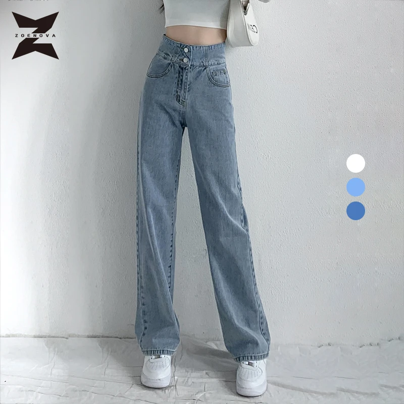 blue jeans ZOENOVA Casual Fashion Straight Leg Women's Jeans Denim Bottom Y2K Harajuku Boyfriend Long High Waist Baggy Jean Fall Pants Blue topshop jeans