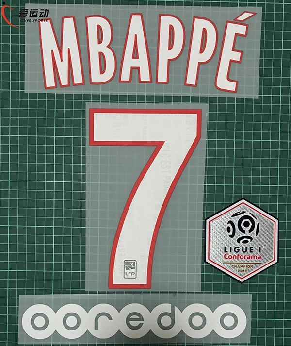 PSG домашний MBAPPE#7 именной номер набор+ Ligue 1 Чемпион патч+ OOREDOO