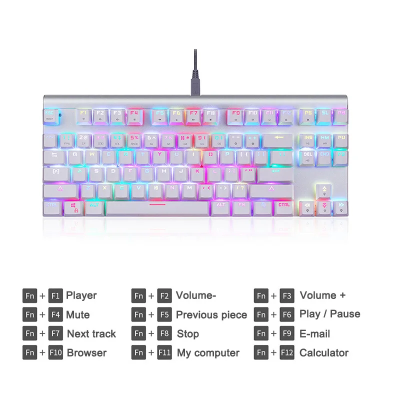 87 клавиш механическая клавиатура Многоцветный RGB подсветкой USB Проводная игровая клавиатура GT66