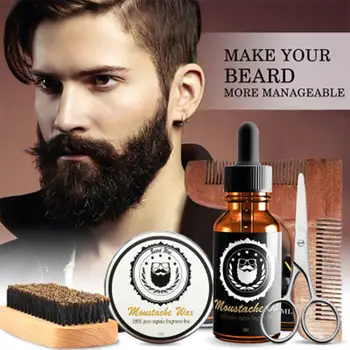 

Men Beard Kit Grooming Beard Set Beard Oil Moisturizing Wax Blam Comb Essence Styling Scissors Hair Men Beard Set
