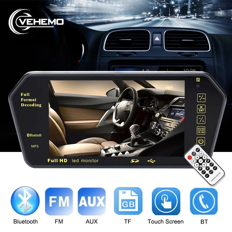 VEHEMO автомобильный MP5 DC12V Смарт многофункциональное зеркало заднего вида Bluetooth Автомобильное зеркало заднего вида MP5 Премиум музыкальный плеер