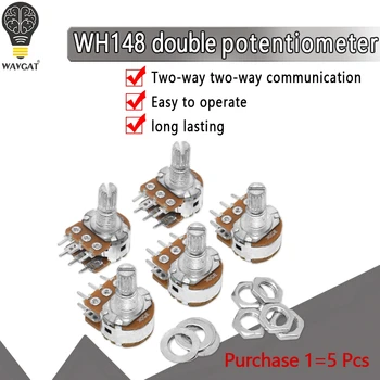

5PCS B1K B2K B5K B10K B20K B50K B100K B500K B1M 6Pin Shaft WH148 Potentiometer 1K 2K 5K 10K 20K 50K 100K 500K 1M