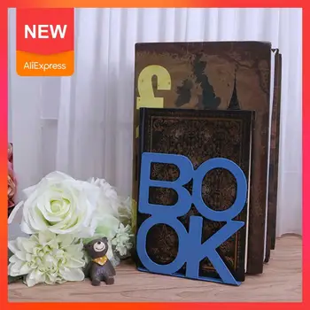 

1pair Bookend School Metal Stand Metal Letter Bookends Metal Bezel Stationery Alphabet Book Holder Office Supplies Ends Off G6D1