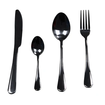 

1 Set Black Stainless Steel Cutlery Set Teaspoon Dinner Fork Knife Western Tableware Dinnerware Kitchen Tools & 1 Set Wooden 8.9