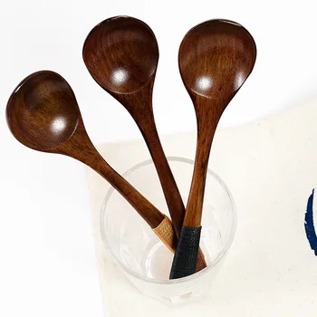 

1pc Long Spoons Wooden Korean Style 10.9 Inches 100% Natural Wood Long Handle Round Spoons For Soup Cooking Mixing Stirr