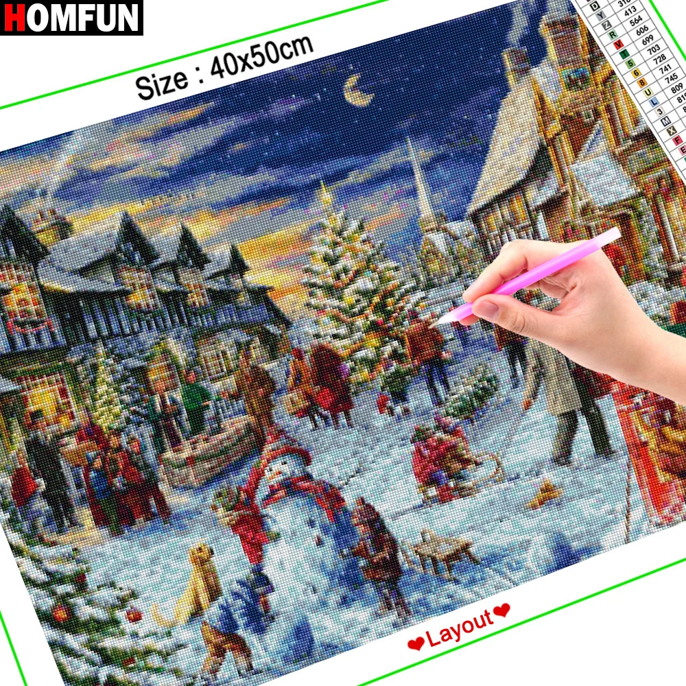 Алмазная живопись HOMFUN Дом Снежный Восток картина с полными квадратными/круглыми