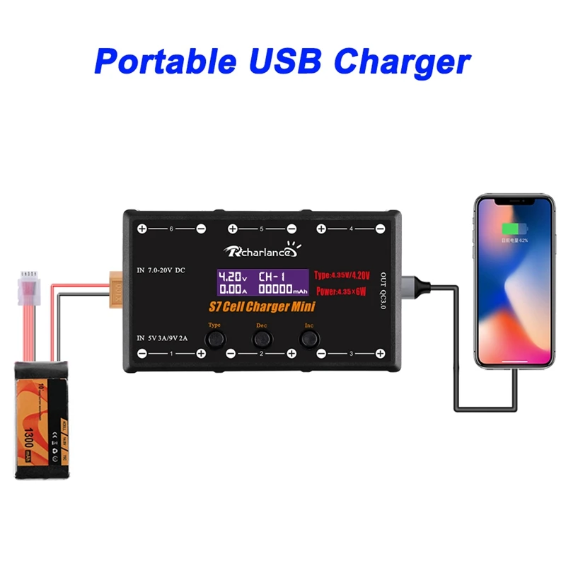 ABKT-Rcharlance 1S зарядное устройство 6X4,35 W Lipo/Lihv зарядное устройство с Micro-Mx Mcpx