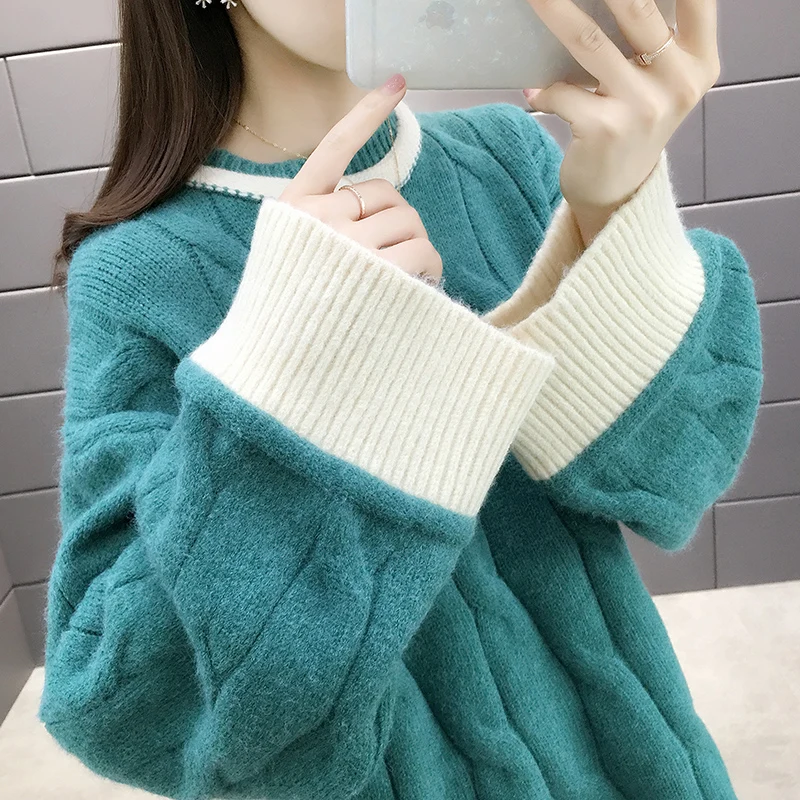 

Lcybhe Loose Lazy Wind Woman Sweater Fall and Winter 2019 New Type Long Sleeve Round Neck Net Red Large Size jd952